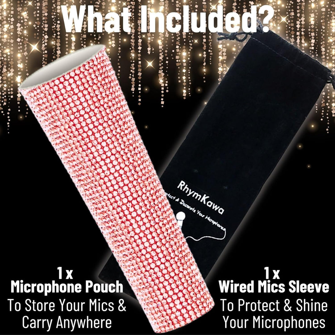 RhymKawa B58 Sparkle Rose Gold Strass Mic Sleeve Replacement for Wired Vocal Microphone Decorative S