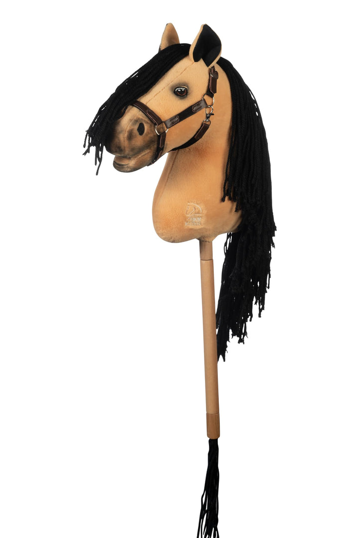 HKM - Hobby Horse Premium, Buckskin mit Halfter, Schweif & abschraubbarem Stock, Steckenpferd für Ki