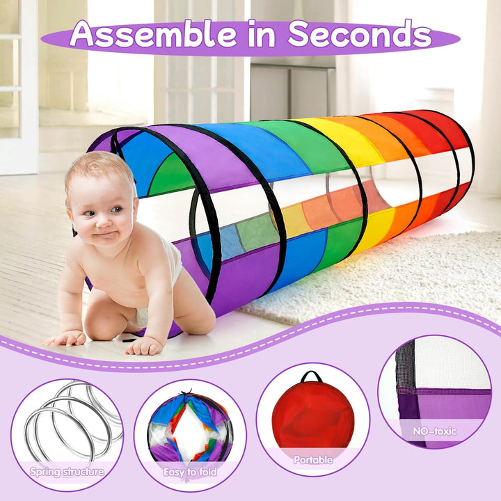 Kinder-Spieltunnel für Kleinkinder, gross, 53,3 cm, buntes Regenbogen-Pop-Up-Krabbelzelt für Baby od