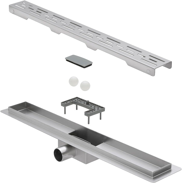 Duschrinne 60cm Gebürstet, 360° Siphon mit Geruchsstop und Haarsieb, 304 Edelstahl Ablaufrinne Boden