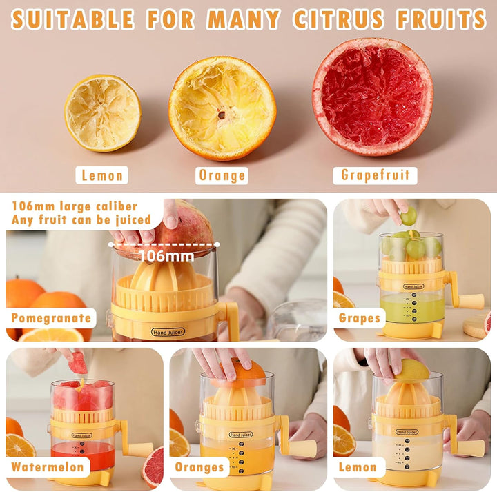 Juicer Machine Saftpresse Manuell 2-in-1 Zitronen-Orangen-Zitruspresse mit Deckel und Griff citrus j