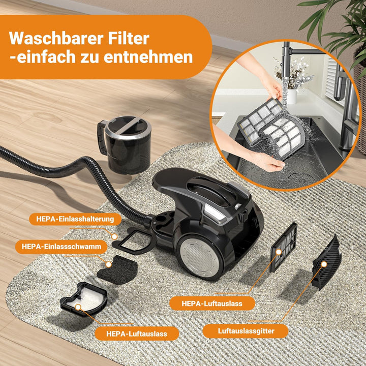 Beutelloser Staubsauger 1200W Starke Saugleistung,Kompakt Leicht Bodenstaubsauger ohne Beutel,Leiser