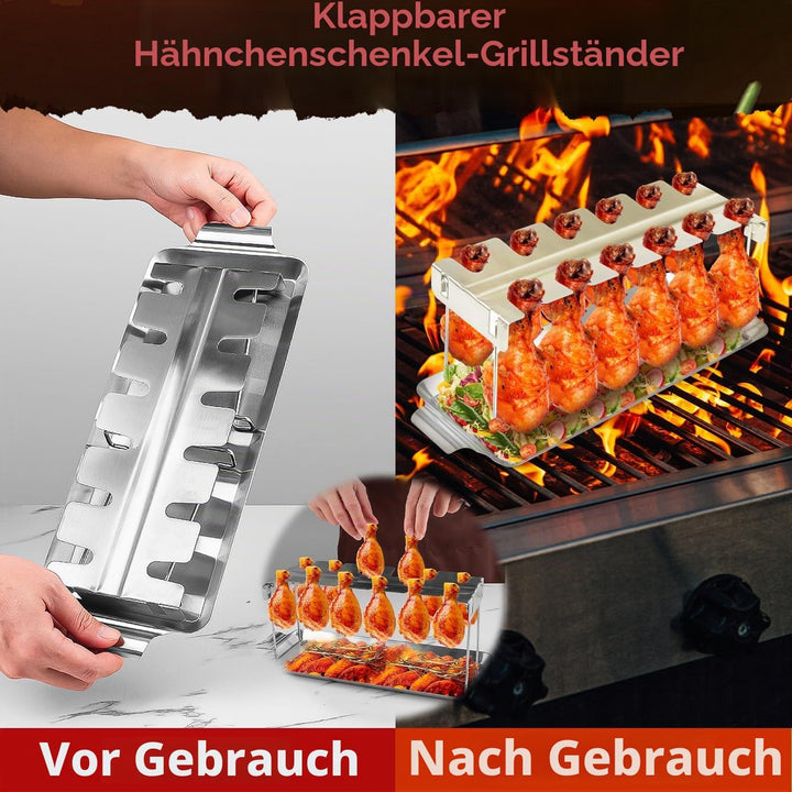 Hähnchenschenkel Halter Grill Zubehör für Backofen &amp; Grill, Hähnchenkeulenhalter mit Auffangschale,