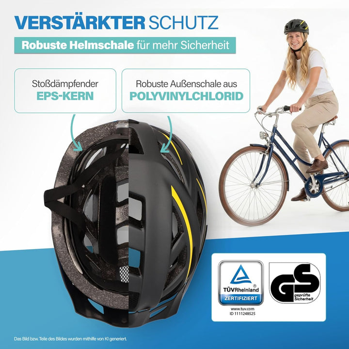 FISCHER Unisex – Erwachsene Urban Lano Fahrradhelm L/XL, 58-61 cm Schwarz-Gelb, L/XL, 58-61 cm Schwa