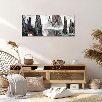 Wandbilder Dekoration Wohnzimmer Berge Märchen Nebel Panorama Bilder auf Leinwand 120x50cm Leinwandb