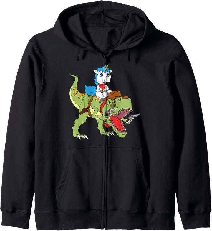 Unicorn Riding Dinosaur Kids Boys Girls Cowboy T-Rex Dino Kapuzenjacke