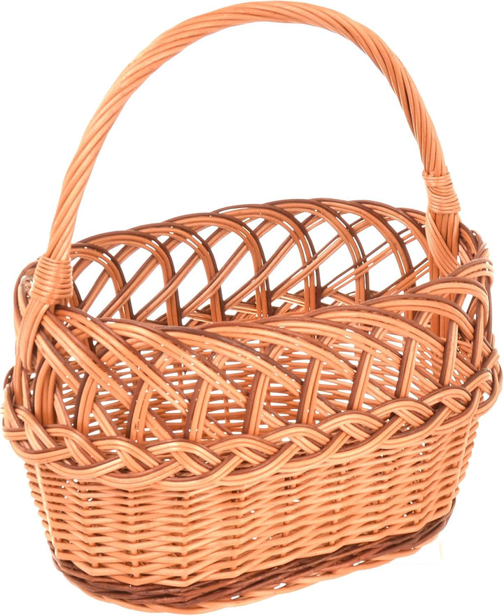 Weidenkorb einkaufskorb 37 x 40 x 20cm, Korb geflochten aus Weide, Picknickkorb, Pilzkorb, Tragekorb
