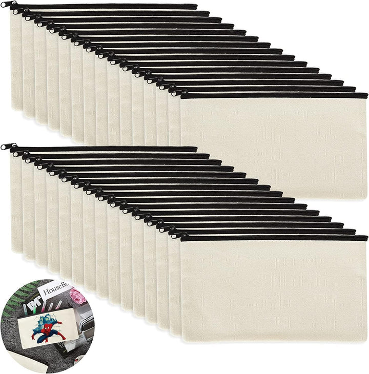 SENENQU 30 Stück DIY Blanko Stoffbeutel zum Bemalen, 12 × 21cm Federmäppchen zum Bemalen, Klein Stof