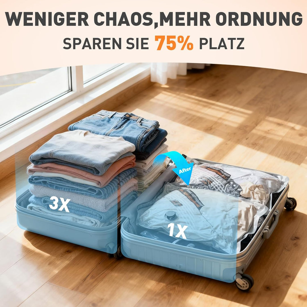 Vakuumbeutel für Kleidung mit Kabellose Vakuumpumpe, 12 Stück wiederverwendbare Vakuumbeutel für Kle