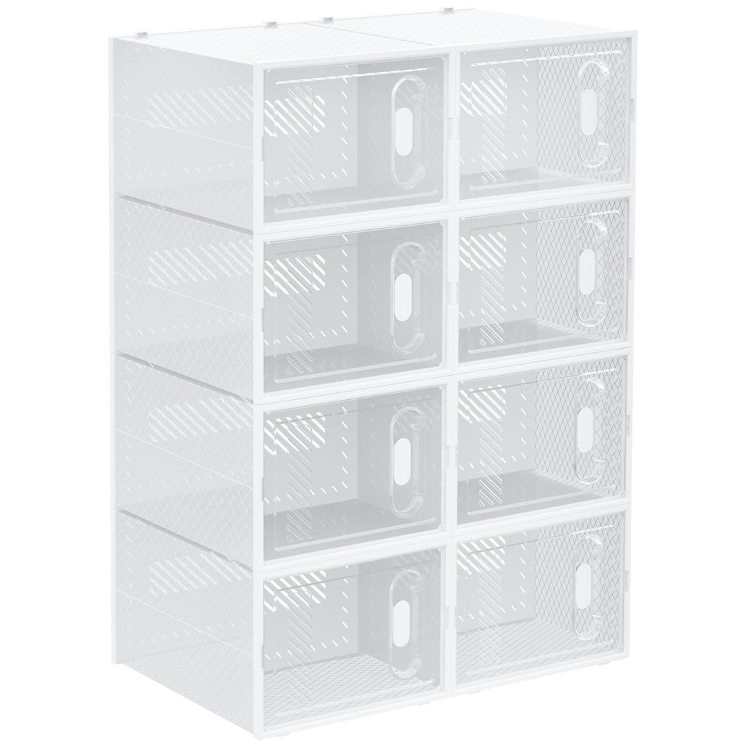 HOMCOM Schuhboxen 8er Set Schuhkarton stapelbar Schuhorganizer Schuhaufbewahrung Aufbewahrungsboxen