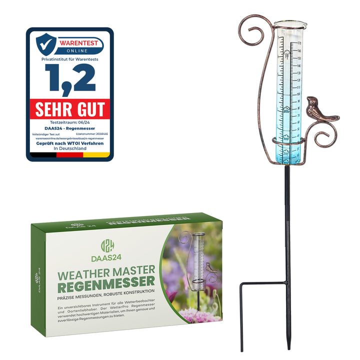 DAAS24 Regenmesser - Regenmesser für Garten – Frostsicheres Glas - Niederschlagsmesser- Flexibel pla