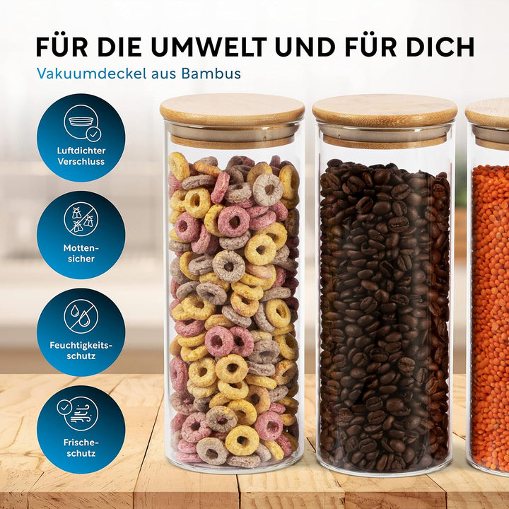 Vorratsgläser mit Deckel, Rund - 4er Set - 1x 1200ml & 3x 800ml, Erhöhte Glasstärke, Vorratsdosen mi