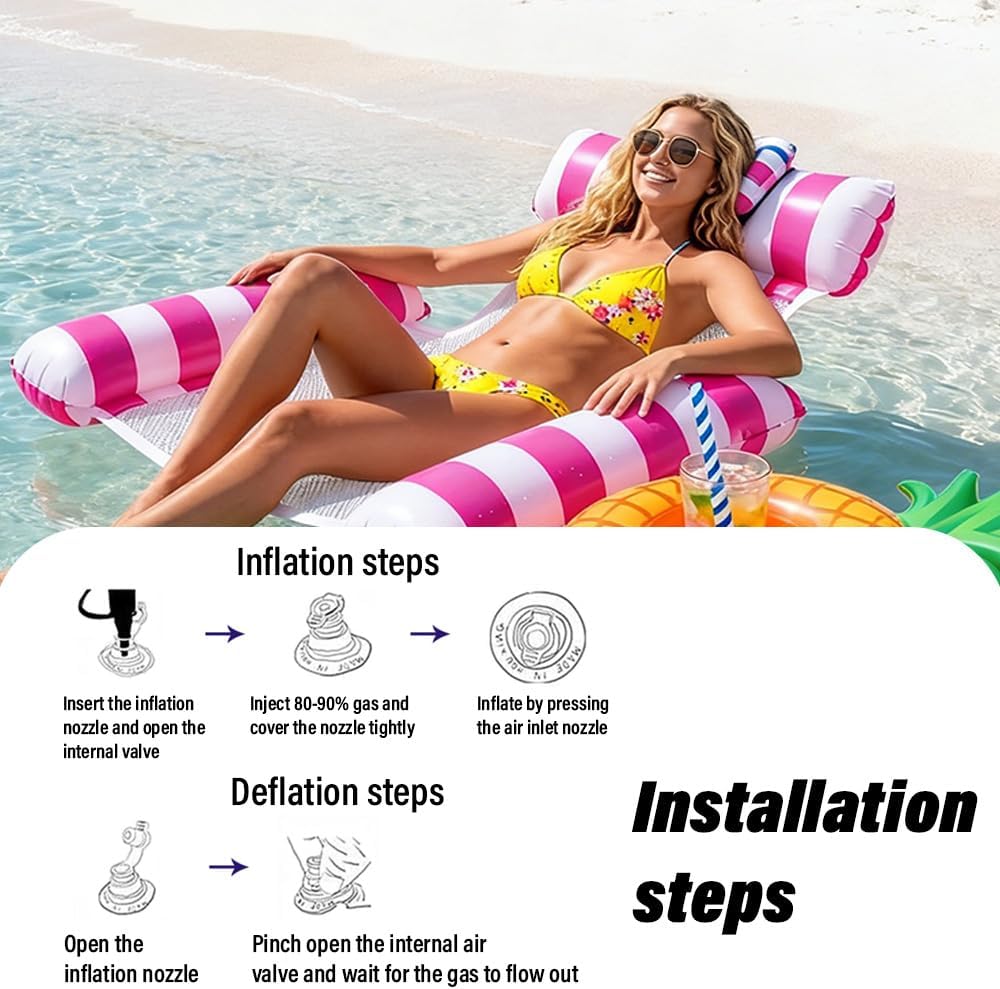 2 Stück Luftmatratze Wasser Hängematte, 4 in 1 Luftmatratze Netz Pool Hängematte Erwachsene, Pool Zu