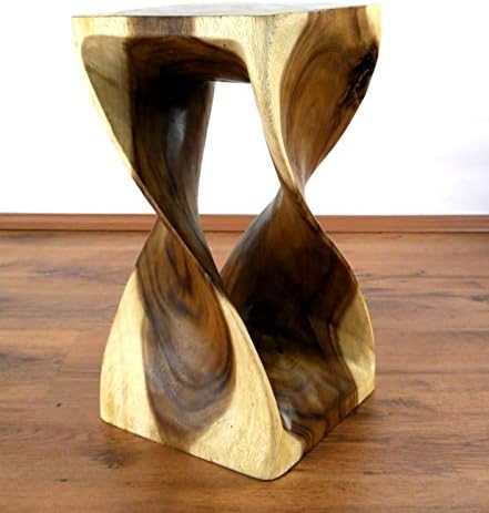 livasia Gedrehte Massivholzsäule aus Thailand, Beistelltisch/Hocker als Blumensäule oder Podest, asi