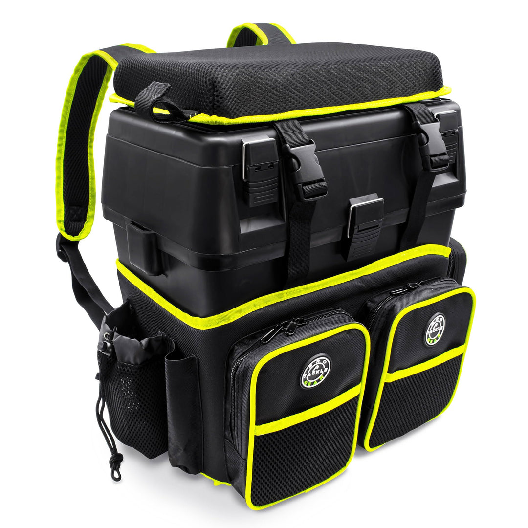 Pro Tackle Allround Sitzkiepe mit Rucksacksystem, Lime | Stabil und leicht, Gepolsterte Sitzfläche,