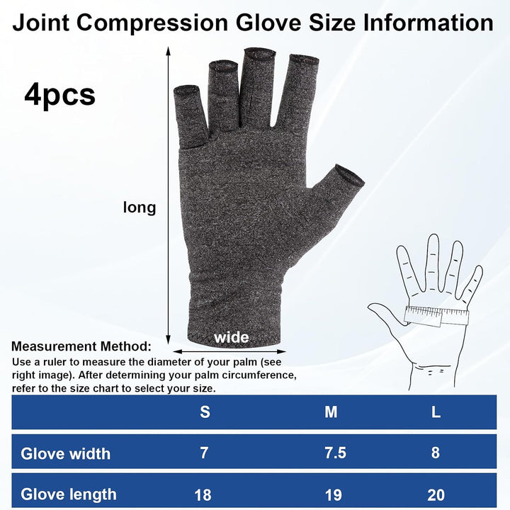 4 Paar Arthritis Handschuhe (Rosa + Lila + Grau + Schwarz, M) | Kompressionshandschuhe für Rheumatoi