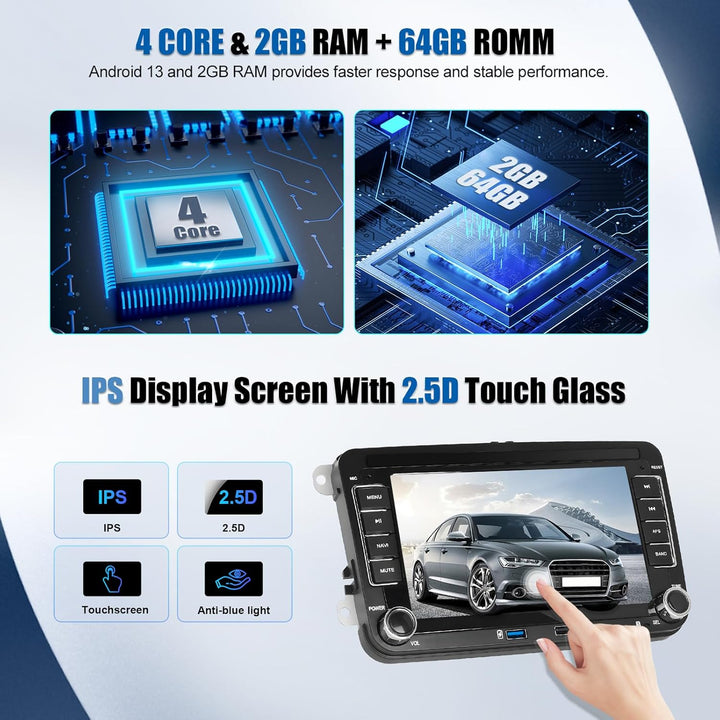 SIXWIN 2+64G Android 13 Autoradio für VW Golf 5 Golf 6 Skoda Polo Passat Tiguan Touran mit Carplay/A