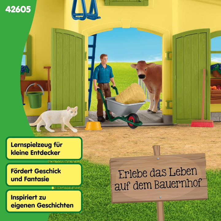 SCHLEICH Farm World | Grosse Farm mit Bauernhaus 42605 | Set inkl. Haus, Bauer, Kuh, Schwein, Katze,