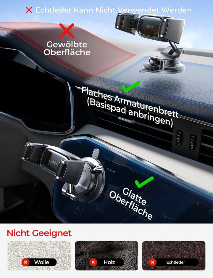 LISEN Vakuum Handyhalterung Auto - [Selbstanpassend] [Pionier-Design] Handyhalterung Auto mit Snapmo