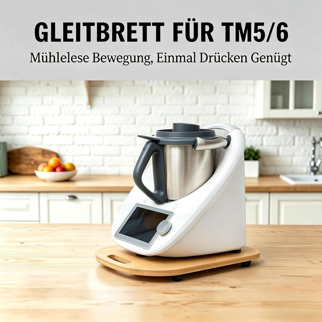 Gleitbrett für Thermomix TM5/6, Brett TM5 mit Rollen & Handgriff, Leicht zu Bewegen,Robust, Bambus R