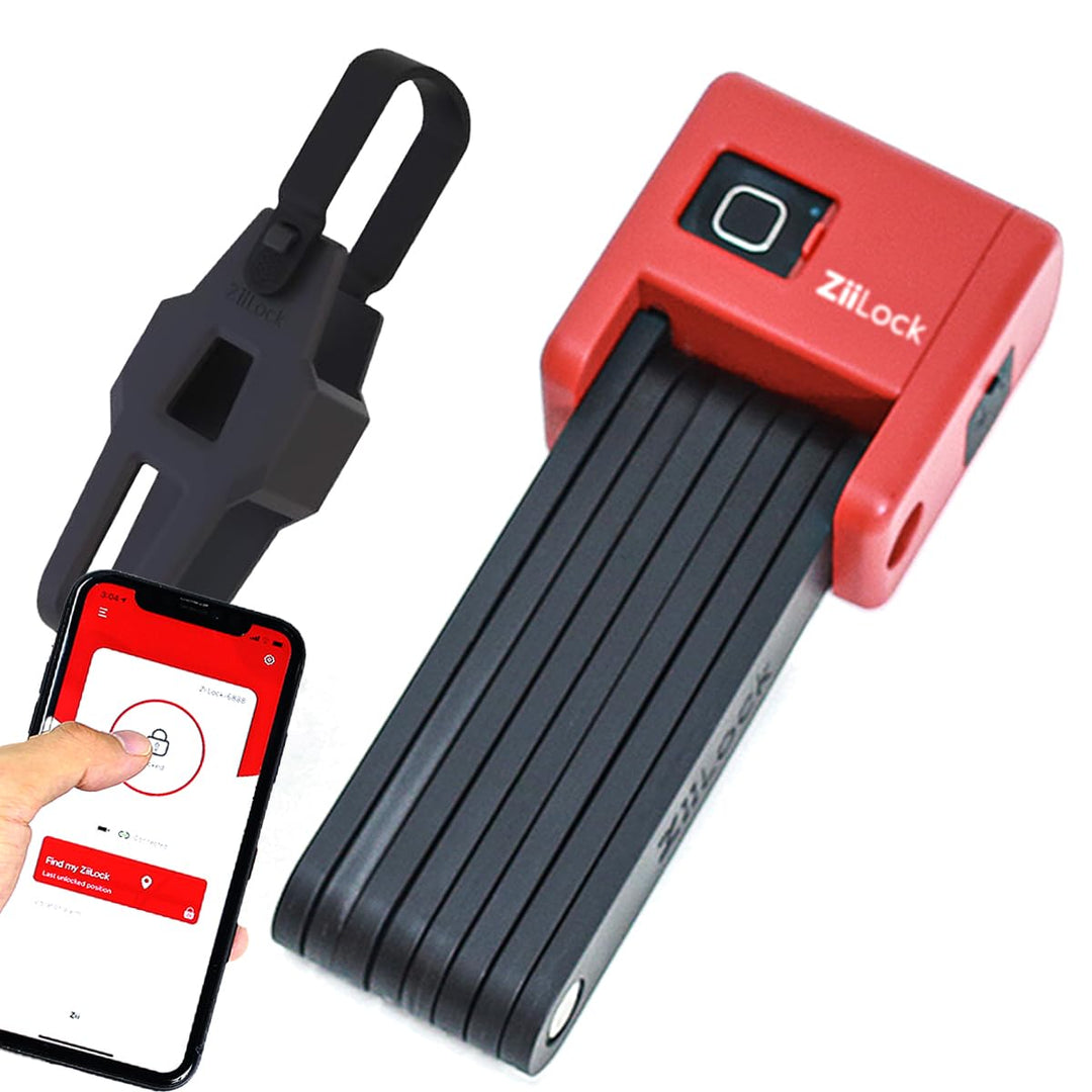 Smartes Faltschloss mit Fingerabdruck und App, Kompakt und Diebstahlsicher (Hero Red)