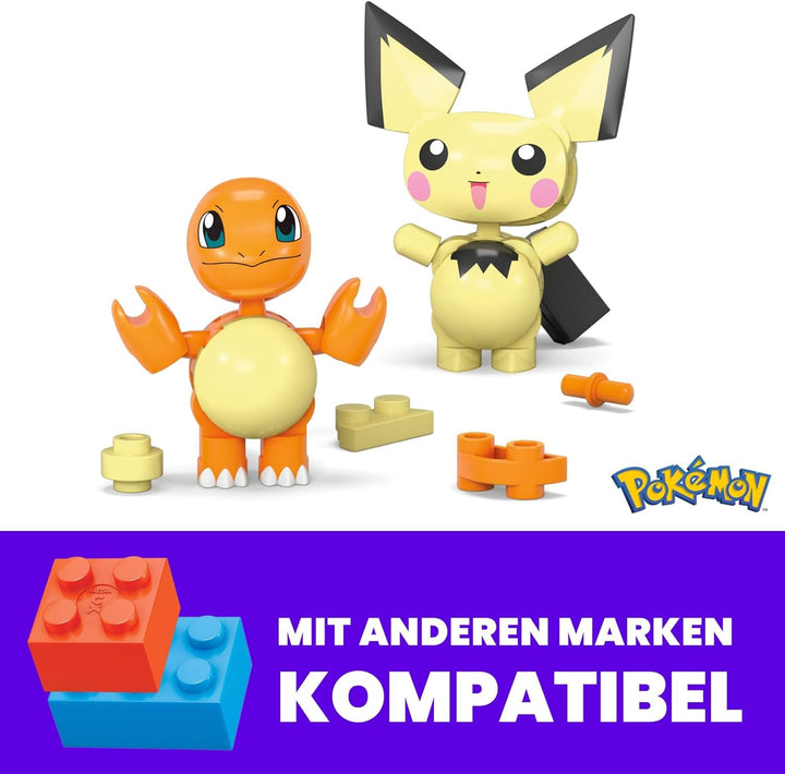 MEGA Pokémon Action-Figur-Bauspielzeug-Set, Pokéball 2er-Pack, Pichu und Charmander mit 40 Teilen, f
