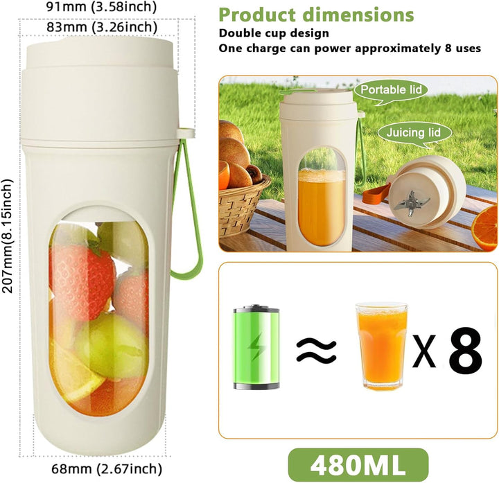 Smoothie Maker to Go, 450ml Tragbarer Mixer, Portable Blender mit 12-Klingen Edelstahl, Mini Mixer f