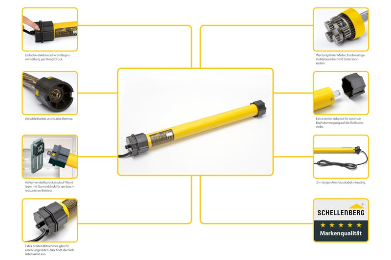 Schellenberg 20710 Rolladenmotor Plus 10 Nm, elektronische Endlageneinstellung, bis 4,2 m² Fläche, R