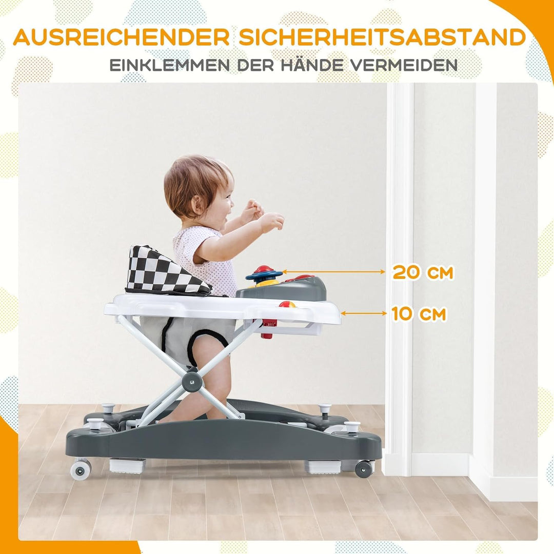 COSTWAY 6 in 1 Lauflernhilfe, Lauflernwagen mit abnehmbarem Spielboard &amp; Fusspolster, Baby Walker hö