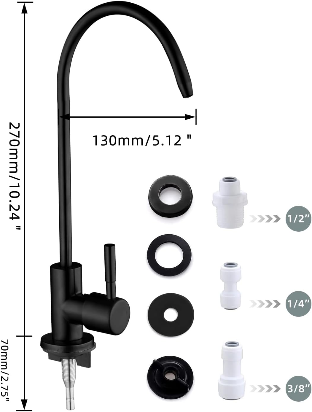 Trinkwasserhahn, mattschwarz, bleifreier Wasserfilter-Wasserhahn, Umkehrosmose-Wasserhahn für Küche,