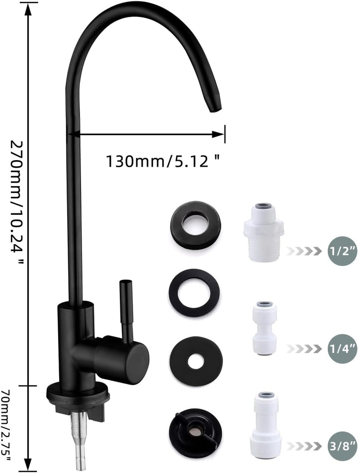 Trinkwasserhahn, mattschwarz, bleifreier Wasserfilter-Wasserhahn, Umkehrosmose-Wasserhahn für Küche,