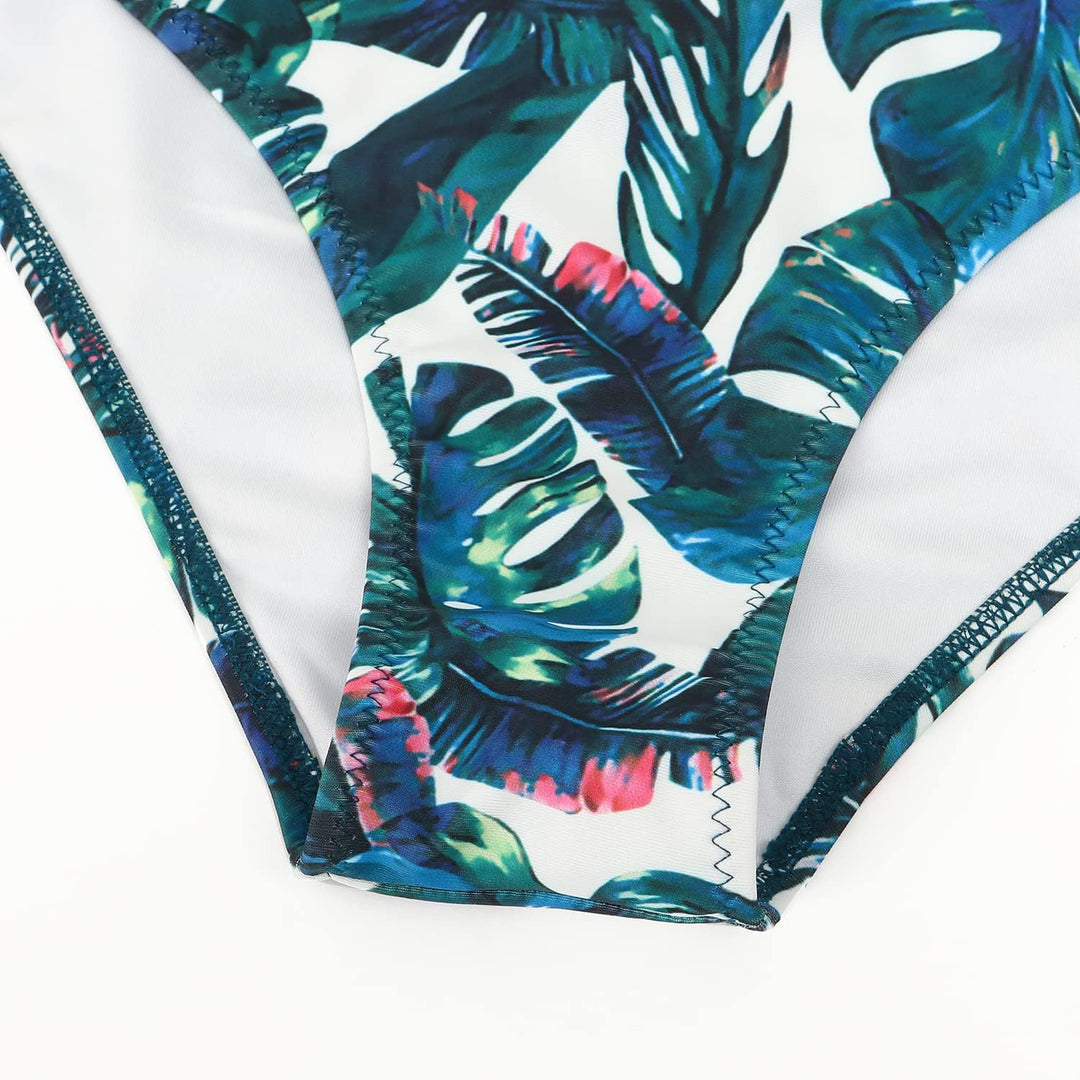 RXRXCOCO Damen Wickel Push Up Bikini Oberteil Bauchweg High Waist Bikini Set Bademode M Blau Geblümt