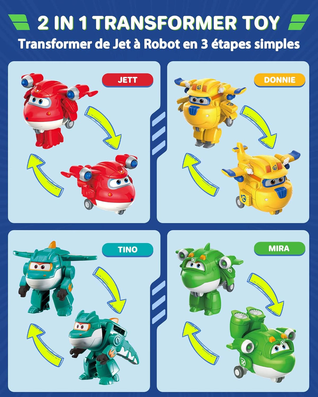 Super Wings World Airport Crew Verwandlungsroboter-Set, 8 Transformationsroboter und 7 PVC-Figuren,