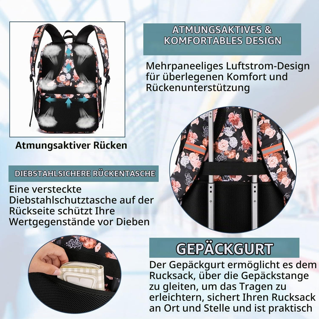 Rucksack Damen gross mit Laptopfach &amp; Anti Diebstahl Tasche für Ausflüge,wasserdicht Grosser 17 Zoll