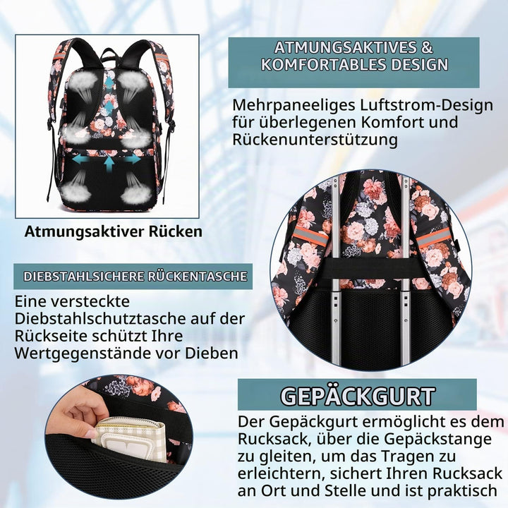 Rucksack Damen gross mit Laptopfach &amp; Anti Diebstahl Tasche für Ausflüge,wasserdicht Grosser 17 Zoll