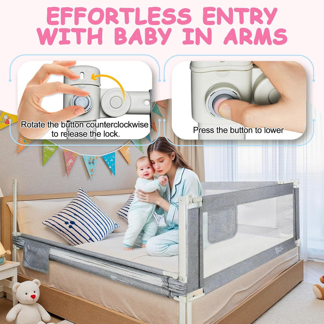 Babybettgitter mit 28-Fach Höhenverstellung (70-93 cm), Rausfallschutz Bett, Reise-Bettgitter mit At