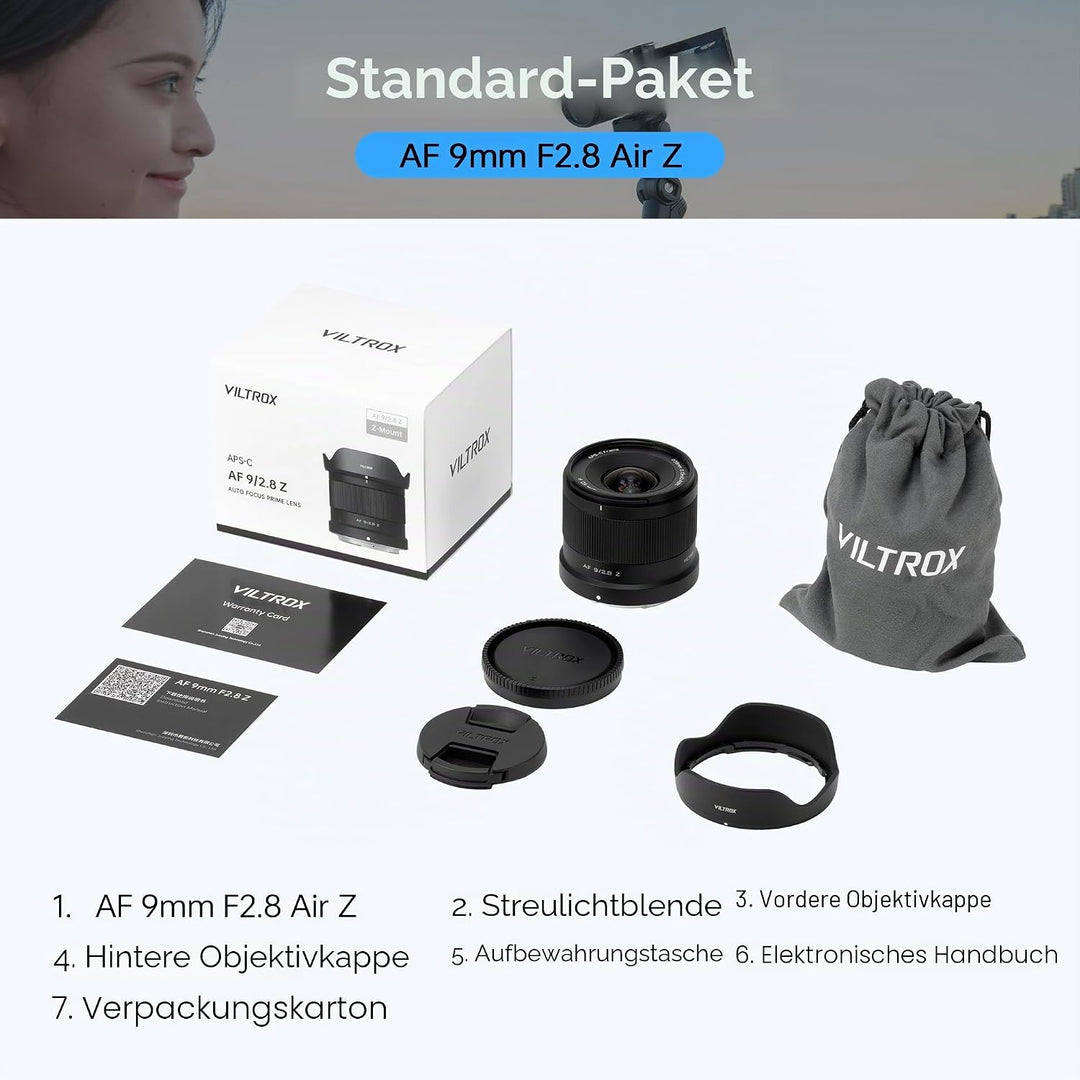 VILTROX AF 9mm F2.8 f/2.8 Air Objektiv für Nikon Z-Bajonett, 113,8° Ultraweitwinkel-Autofokus-Porträ