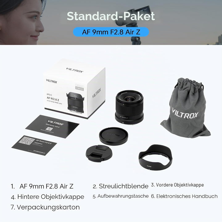 VILTROX AF 9mm F2.8 f/2.8 Air Objektiv für Nikon Z-Bajonett, 113,8° Ultraweitwinkel-Autofokus-Porträ