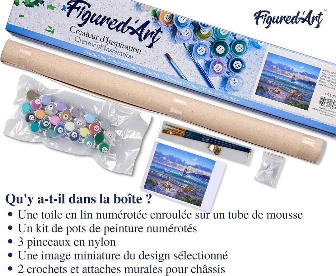 Figured'Art Malen Nach Zahlen Erwachsene Abendlicher Strandausblick - Paint by Numbers Basteln DIY B