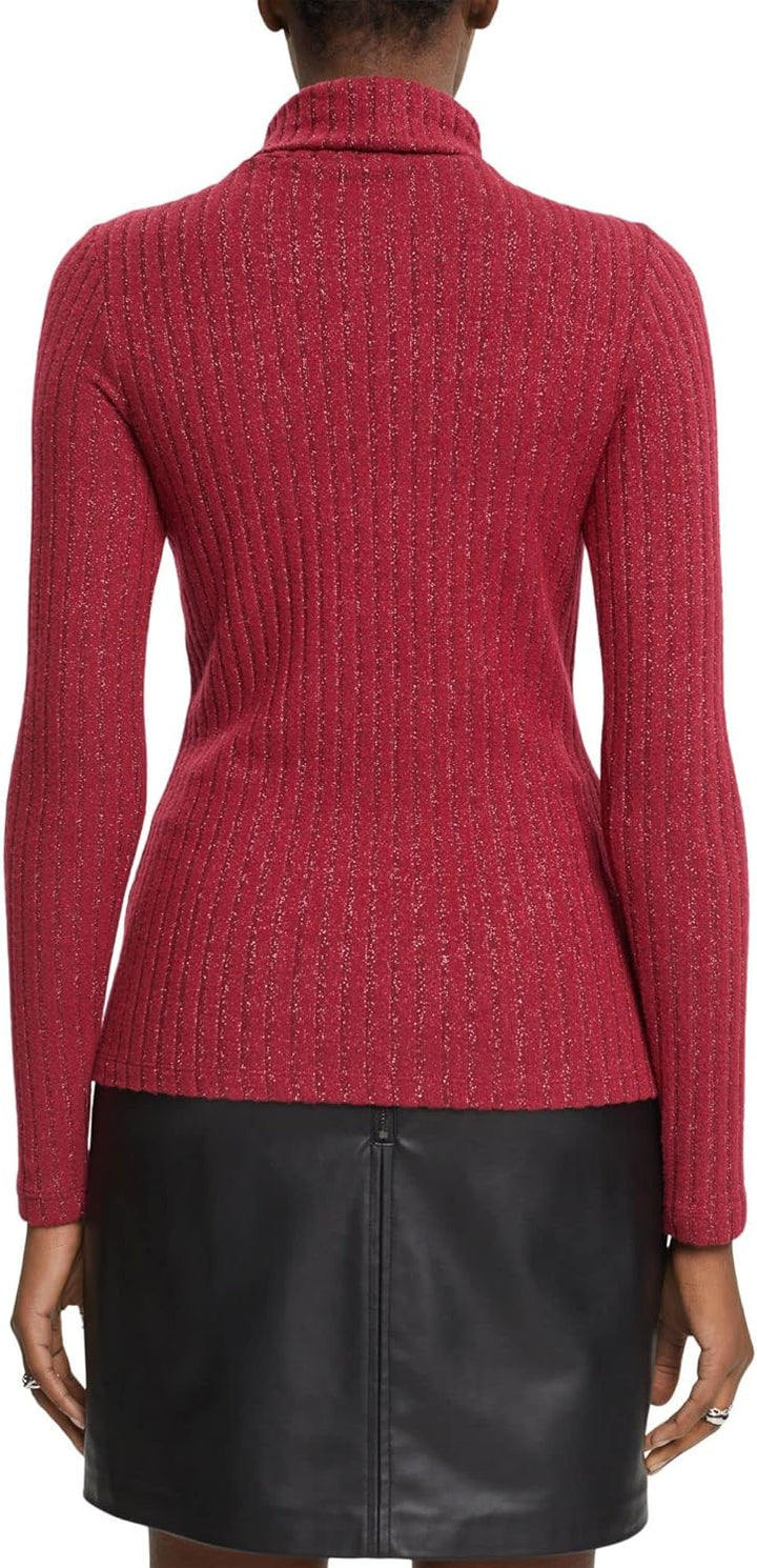 ESPRIT Pullover mit Rollkragen, Glitzer-Effekt und Cut-Out-Detail S 615/Cherry Red, S 615/Cherry Red