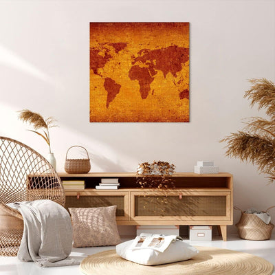 Bilder auf Leinwand 70x70cm Leinwandbild Alte Karte Kontinente Reisen Welt Gross Wanddeko Bild Schla