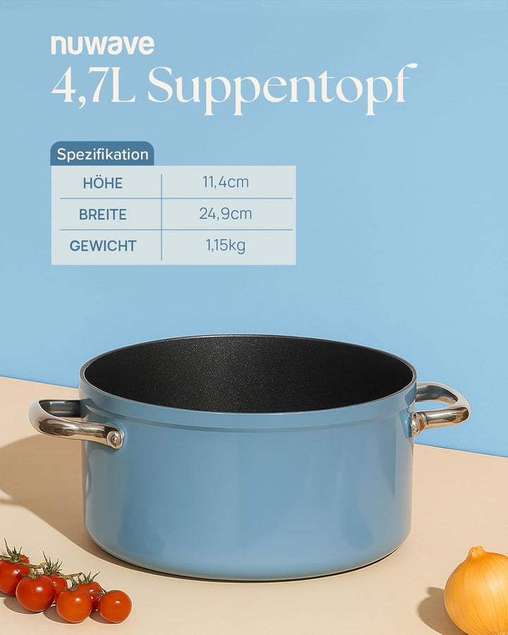 Nuwave 4,7L gesunder Duralon Blue Keramik Antihaft-Kochtopf, PFAS-frei, spülmaschinen- und ofenfest,