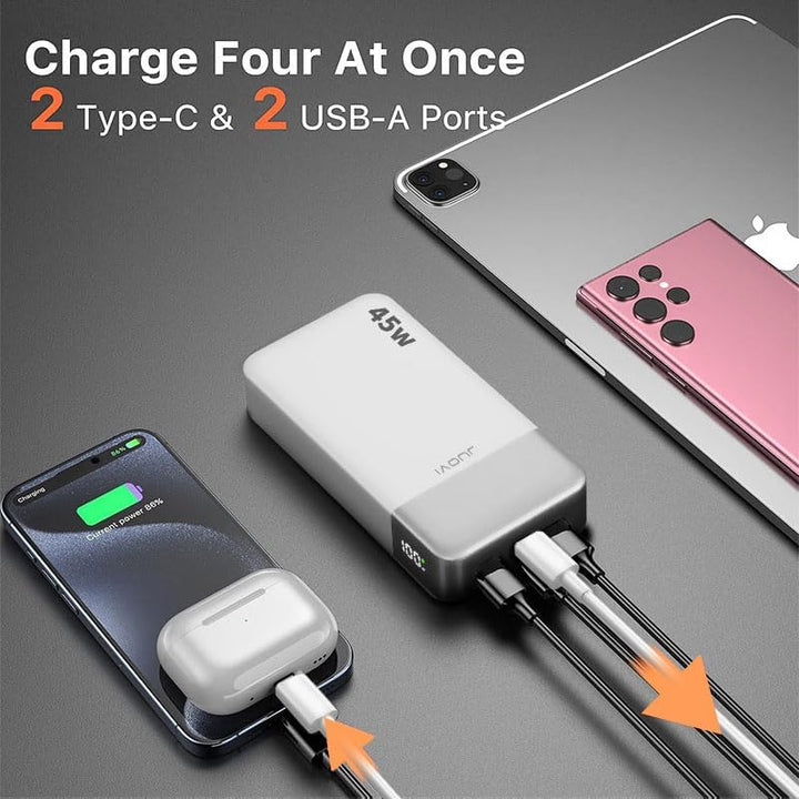 JUOVI Power Bank Fast Charging, 20000mAh 45W Tragbares Ladegerät, Super Fast Charging mit LED Displa