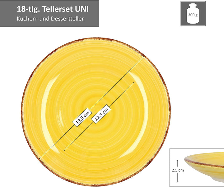 MamboCat 18tlg. Teller-Set Uni bunt | Edles Steingut-Geschirr | Speiseteller + Suppenteller 750 ml +