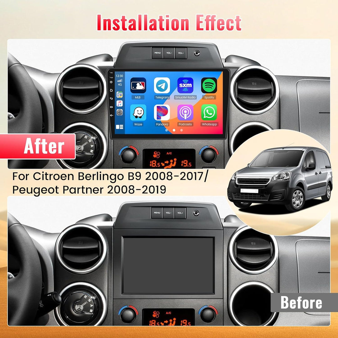 Hikity Qualcomm Snapdragon 8-Core 4+64G Android 15 Autoradio für Citroen Berlingo B9/Peugeot Partner