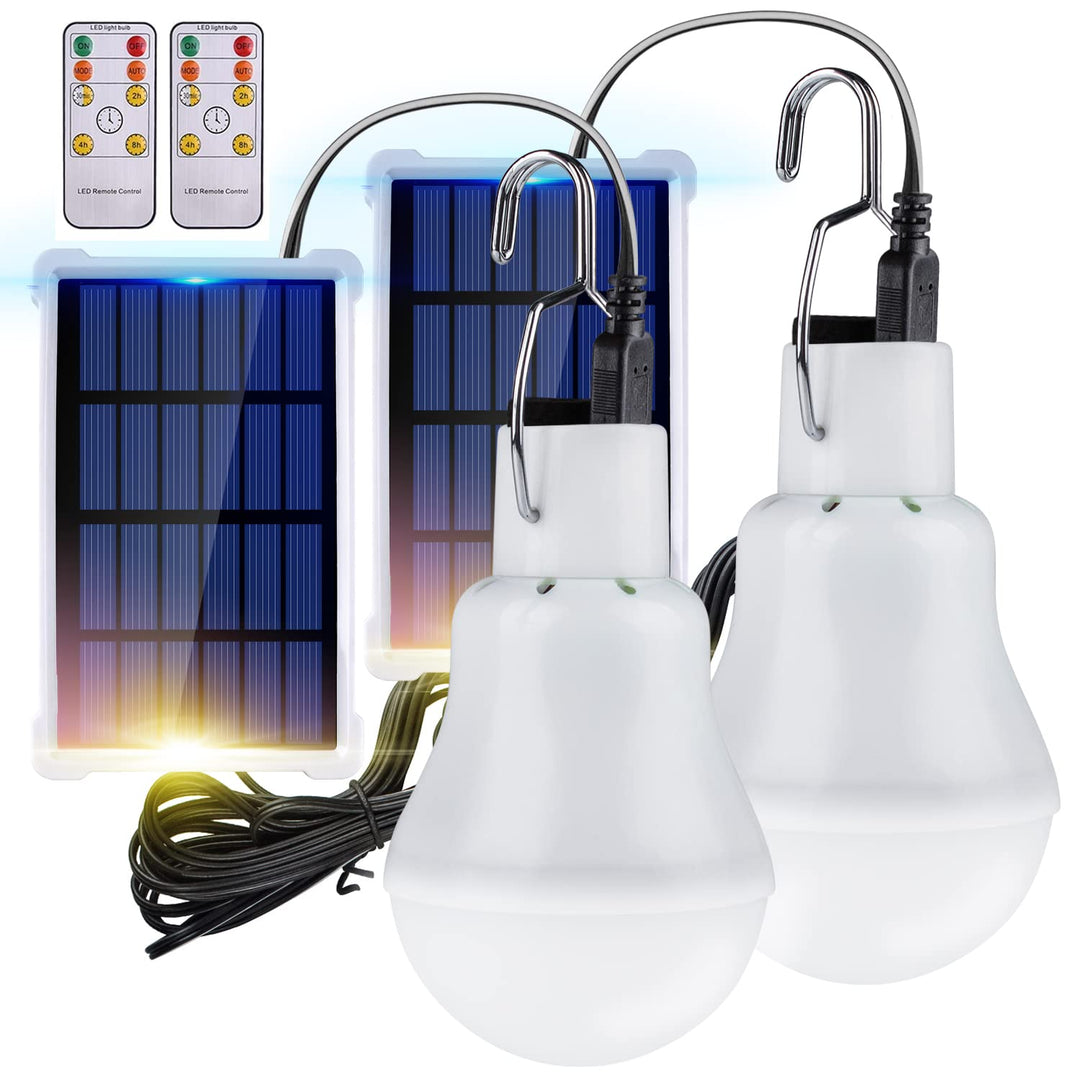 TechKen 2 Stk Solar Glühbirne Aussen mit Lichtsensor und Fernbedienung,Solarlampen Hängend Solarlich