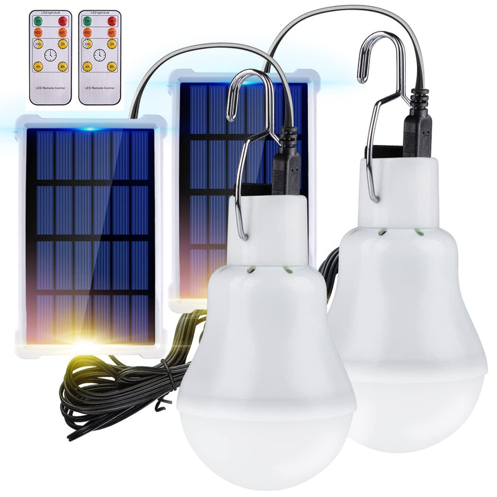 TechKen 2 Stk Solar Glühbirne Aussen mit Lichtsensor und Fernbedienung,Solarlampen Hängend Solarlich