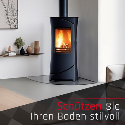 BIJON Glasplatte Viertelkreis für Kaminofen mit Dichtlippe, Glasbodenplatte - Funkenschutzplatte Gla
