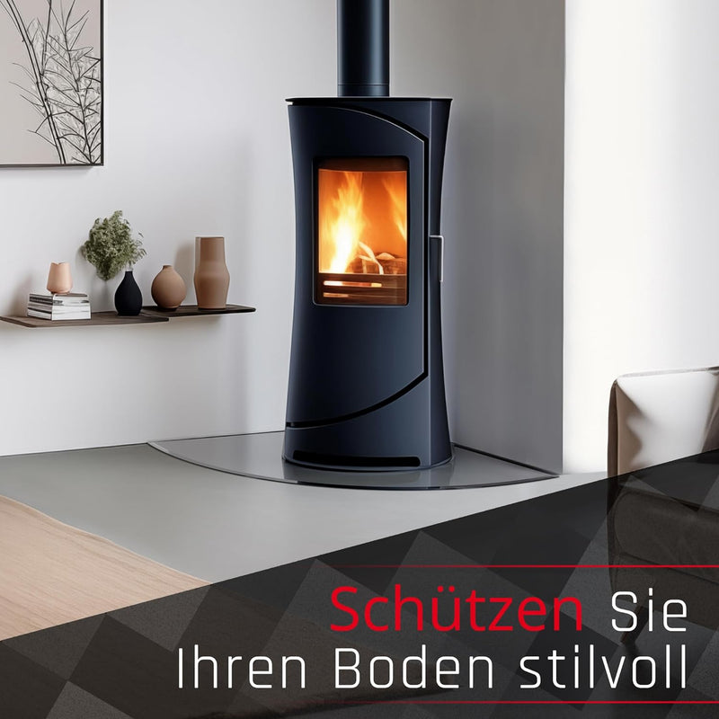 BIJON Glasplatte Viertelkreis für Kaminofen mit Dichtlippe, Glasbodenplatte - Funkenschutzplatte Gla