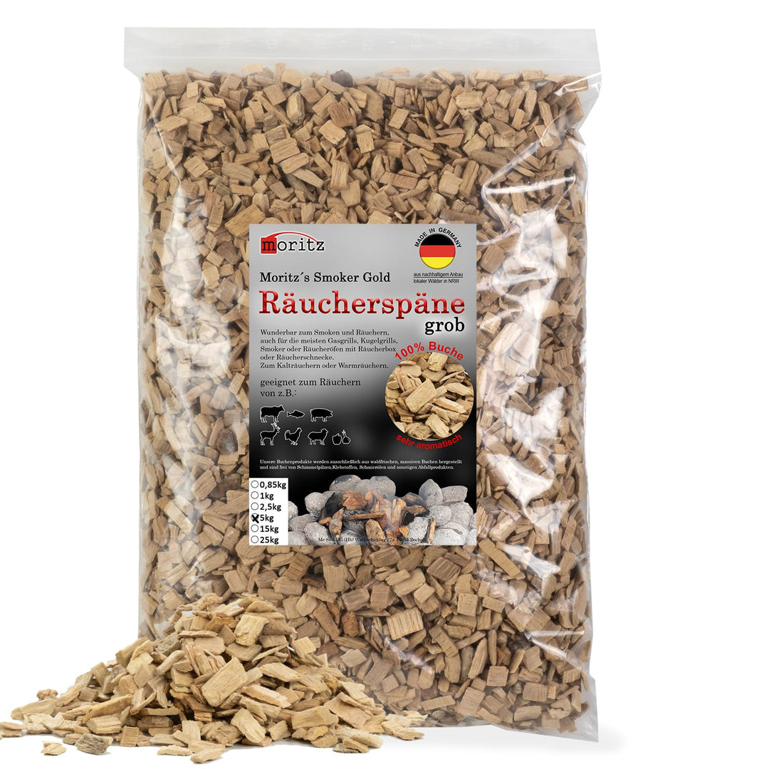 Moritz 5kg Räucherspäne Buche grob 6-12 mm Räuchern I Kalträuchern von Fisch Fleisch Wurst Käse Gemü